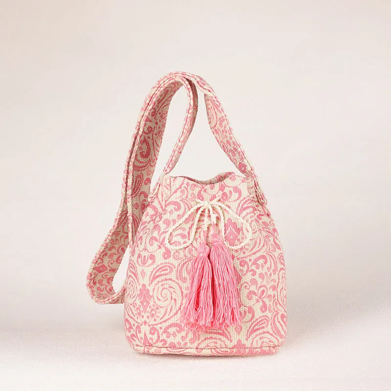 Wholesale Crossbody Bohemian Canvas Printed Bucket Bag