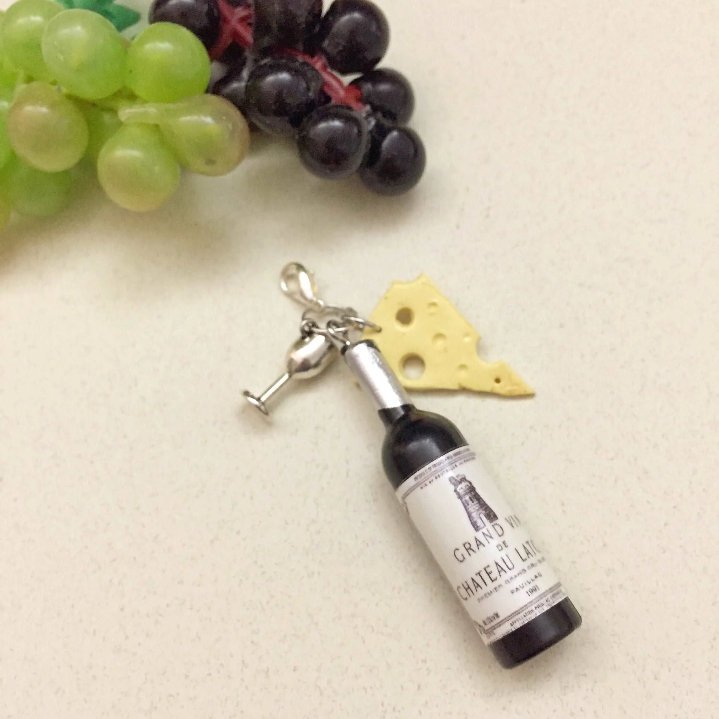 Wine & Cheese Miniature Charm Pendant