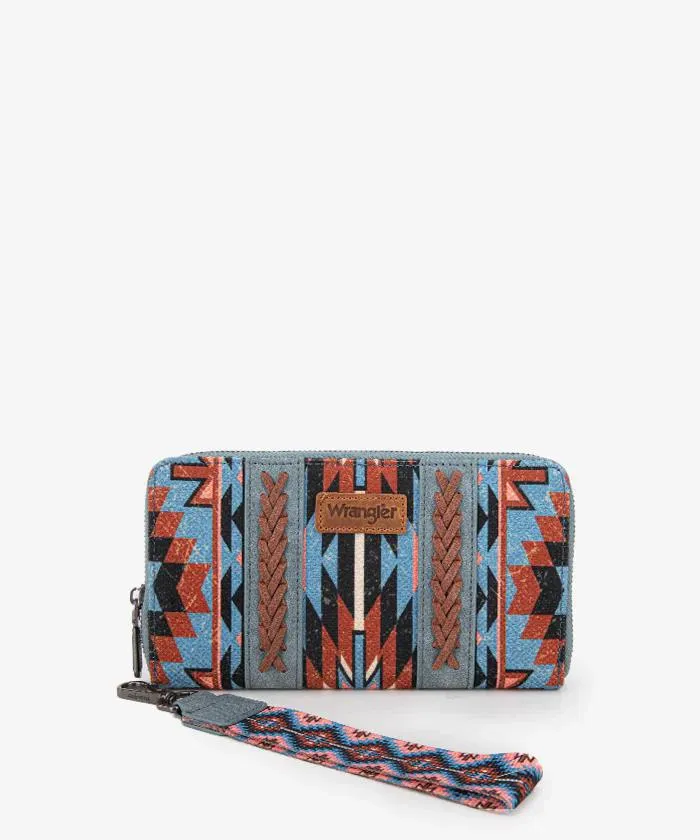 Wrangler Aztec Print Whipstitch Canvas Wallet
