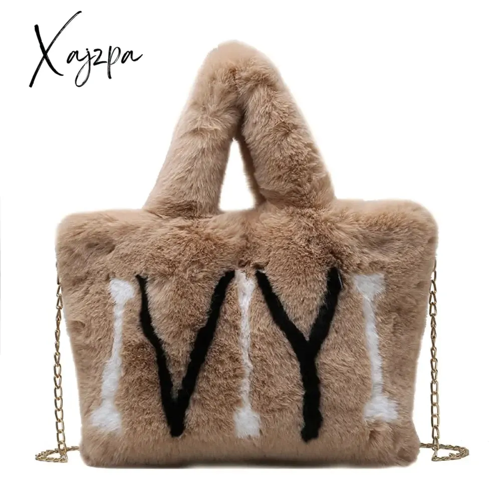 Xajzpa - Plush Tote Bags Chain Women Bags Soft Fluffy Bags NEW Winter Bags For Women Furry Bags Luxury Handbag Fur Shoulders Bags