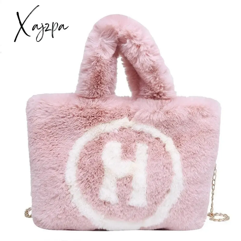Xajzpa - Plush Tote Bags Chain Women Bags Soft Fluffy Bags NEW Winter Bags For Women Furry Bags Luxury Handbag Fur Shoulders Bags