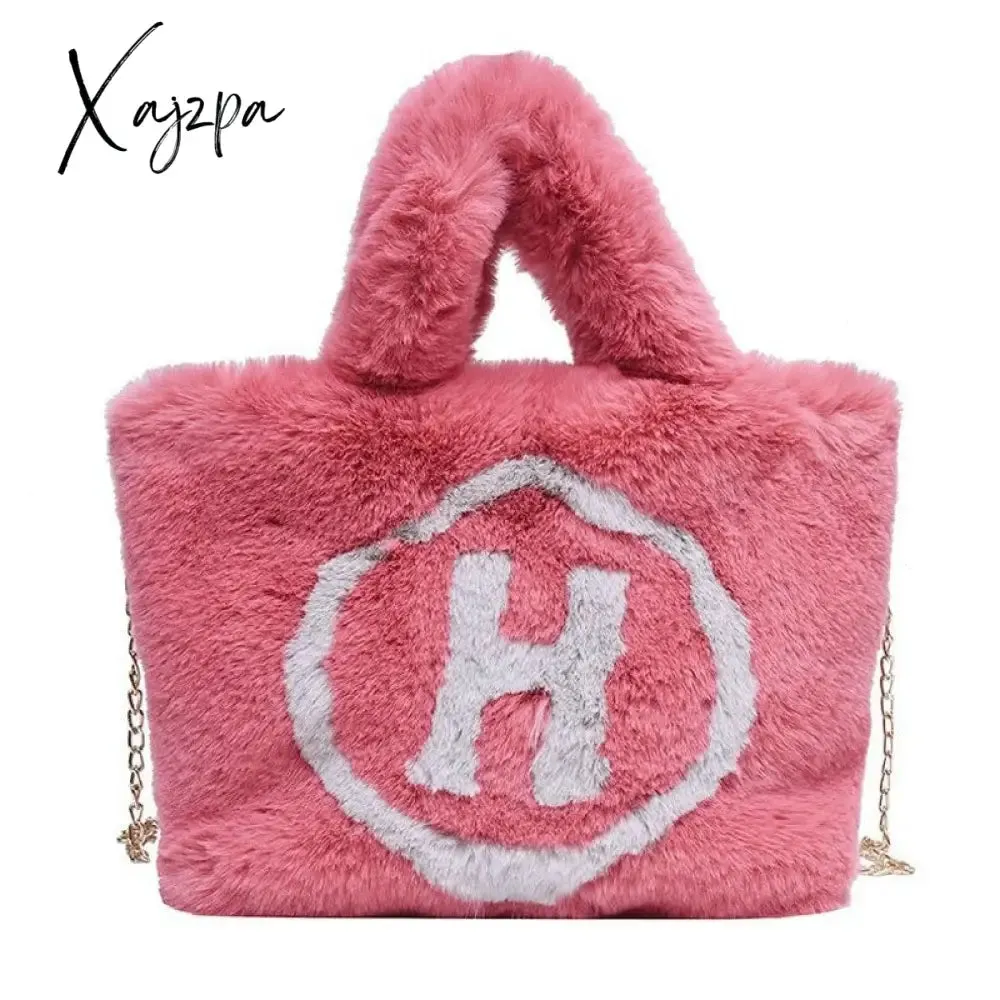 Xajzpa - Plush Tote Bags Chain Women Bags Soft Fluffy Bags NEW Winter Bags For Women Furry Bags Luxury Handbag Fur Shoulders Bags