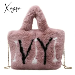 Xajzpa - Plush Tote Bags Chain Women Bags Soft Fluffy Bags NEW Winter Bags For Women Furry Bags Luxury Handbag Fur Shoulders Bags
