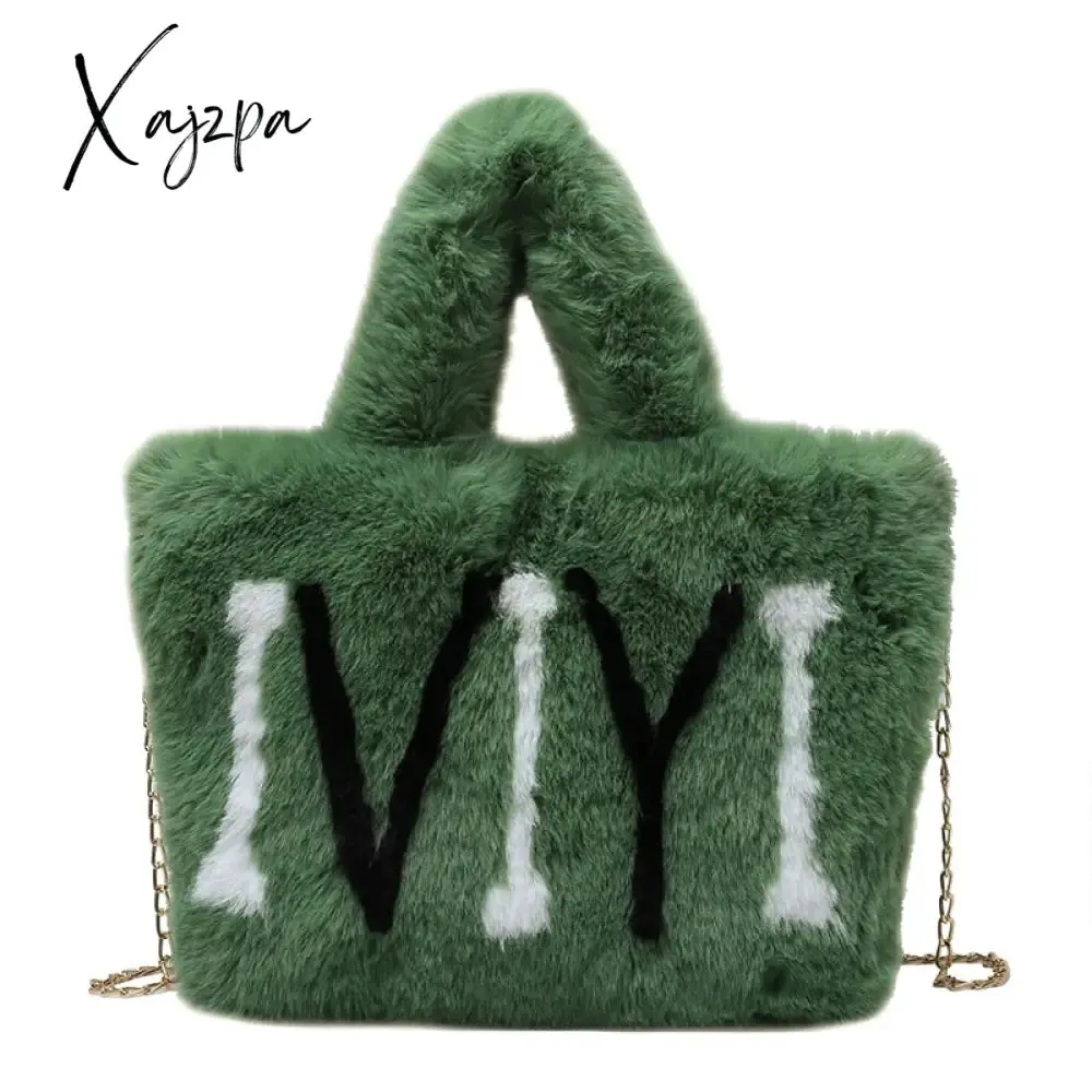 Xajzpa - Plush Tote Bags Chain Women Bags Soft Fluffy Bags NEW Winter Bags For Women Furry Bags Luxury Handbag Fur Shoulders Bags