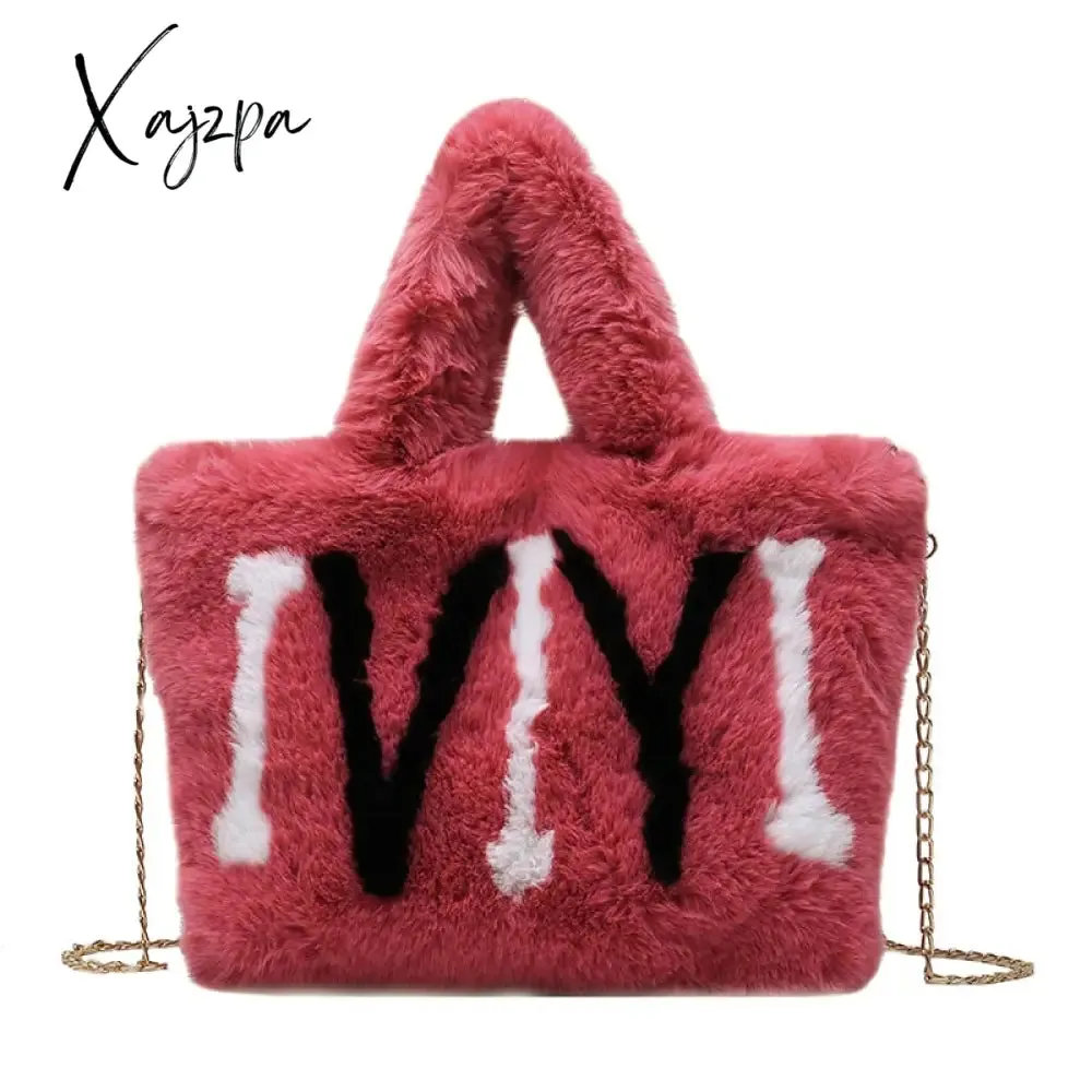 Xajzpa - Plush Tote Bags Chain Women Bags Soft Fluffy Bags NEW Winter Bags For Women Furry Bags Luxury Handbag Fur Shoulders Bags