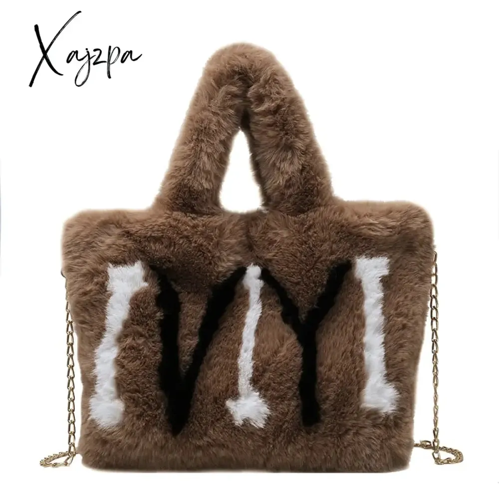 Xajzpa - Plush Tote Bags Chain Women Bags Soft Fluffy Bags NEW Winter Bags For Women Furry Bags Luxury Handbag Fur Shoulders Bags
