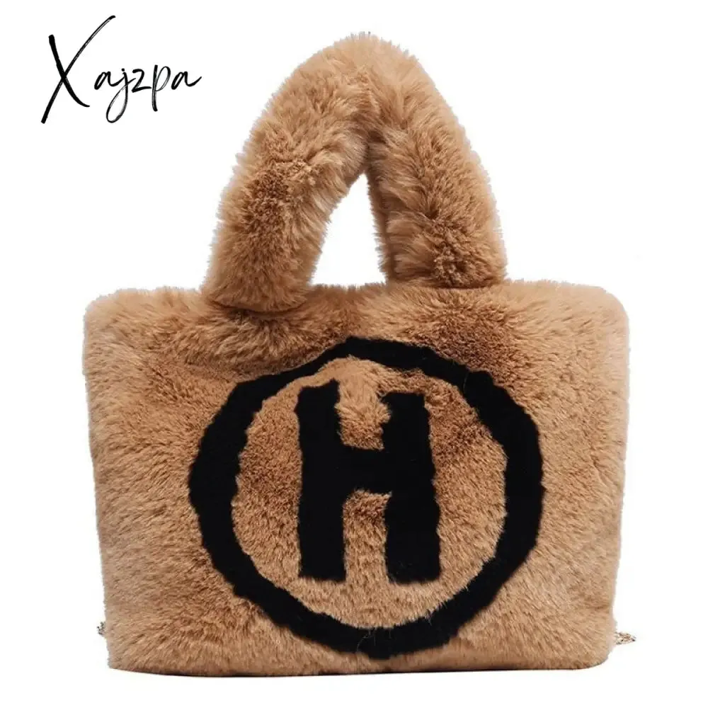 Xajzpa - Plush Tote Bags Chain Women Bags Soft Fluffy Bags NEW Winter Bags For Women Furry Bags Luxury Handbag Fur Shoulders Bags
