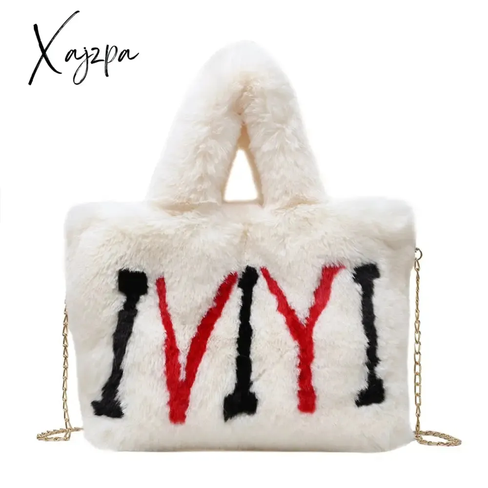 Xajzpa - Plush Tote Bags Chain Women Bags Soft Fluffy Bags NEW Winter Bags For Women Furry Bags Luxury Handbag Fur Shoulders Bags