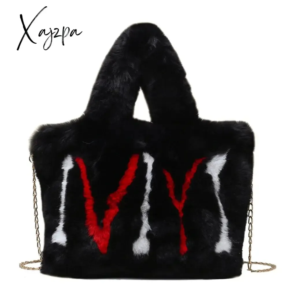 Xajzpa - Plush Tote Bags Chain Women Bags Soft Fluffy Bags NEW Winter Bags For Women Furry Bags Luxury Handbag Fur Shoulders Bags
