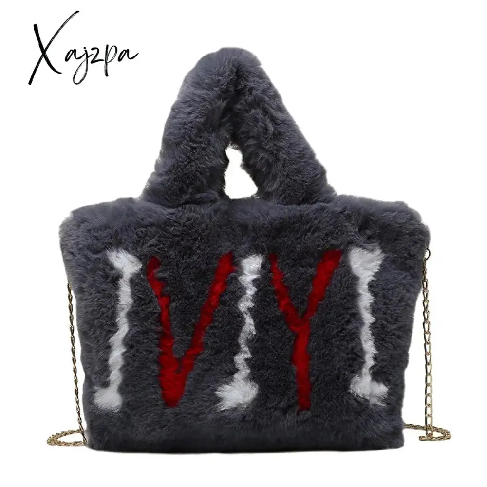 Xajzpa - Plush Tote Bags Chain Women Bags Soft Fluffy Bags NEW Winter Bags For Women Furry Bags Luxury Handbag Fur Shoulders Bags