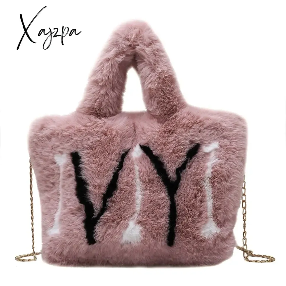 Xajzpa - Plush Tote Bags Chain Women Bags Soft Fluffy Bags NEW Winter Bags For Women Furry Bags Luxury Handbag Fur Shoulders Bags